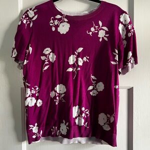Floral Women's sweater Top - Magenta and White